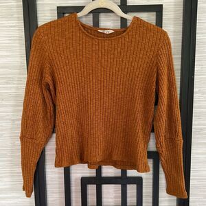 Madewell rust pumpkin color brown ribbed lightweight long sleeve sweater size S